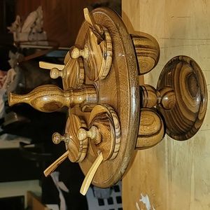 Antique Wooden Lazy Susan Condiment Serving Set Mid Century Stand 4 Containers